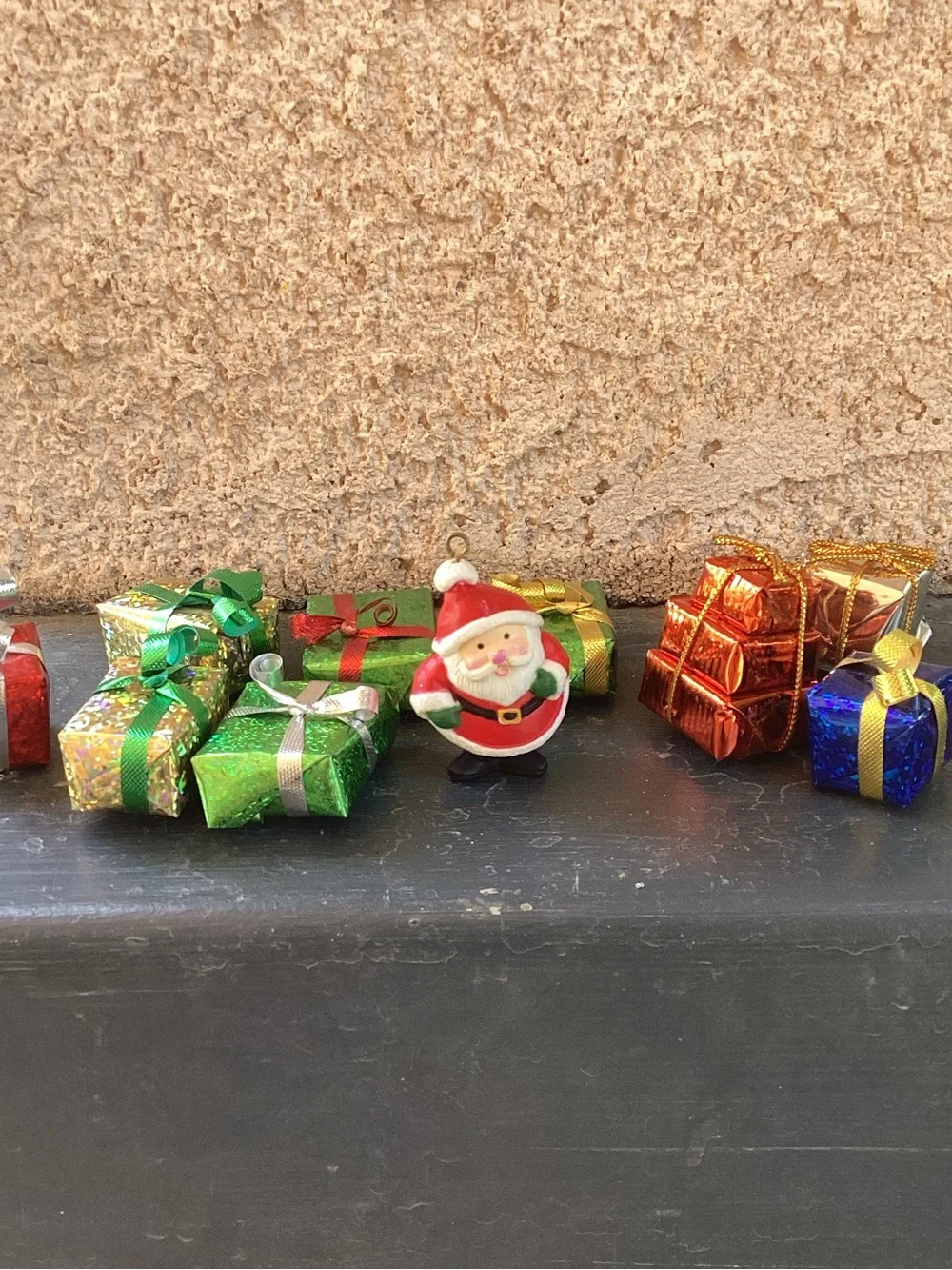 Lot of 7 Tiny Presents and Tiny Santa Ornament